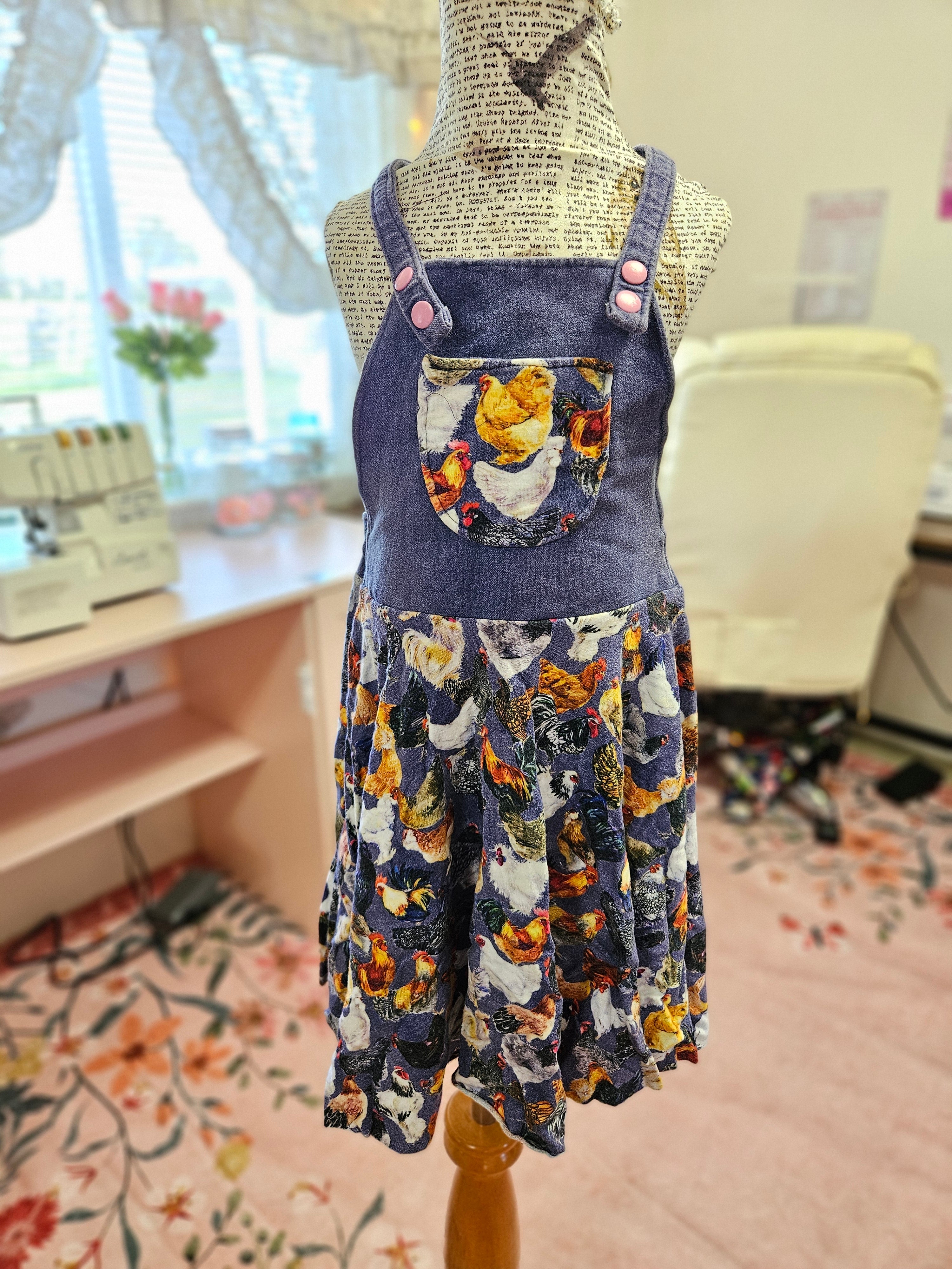 GIRL'S BFT Faux Denim Chickens Overalls Skirt Adjustable Waist 2/4T w/ – S.O.A.R. Fabrics