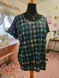 New Women's XXL Dolman Teal Plaid T-Shirt Brushed Sweater Knit