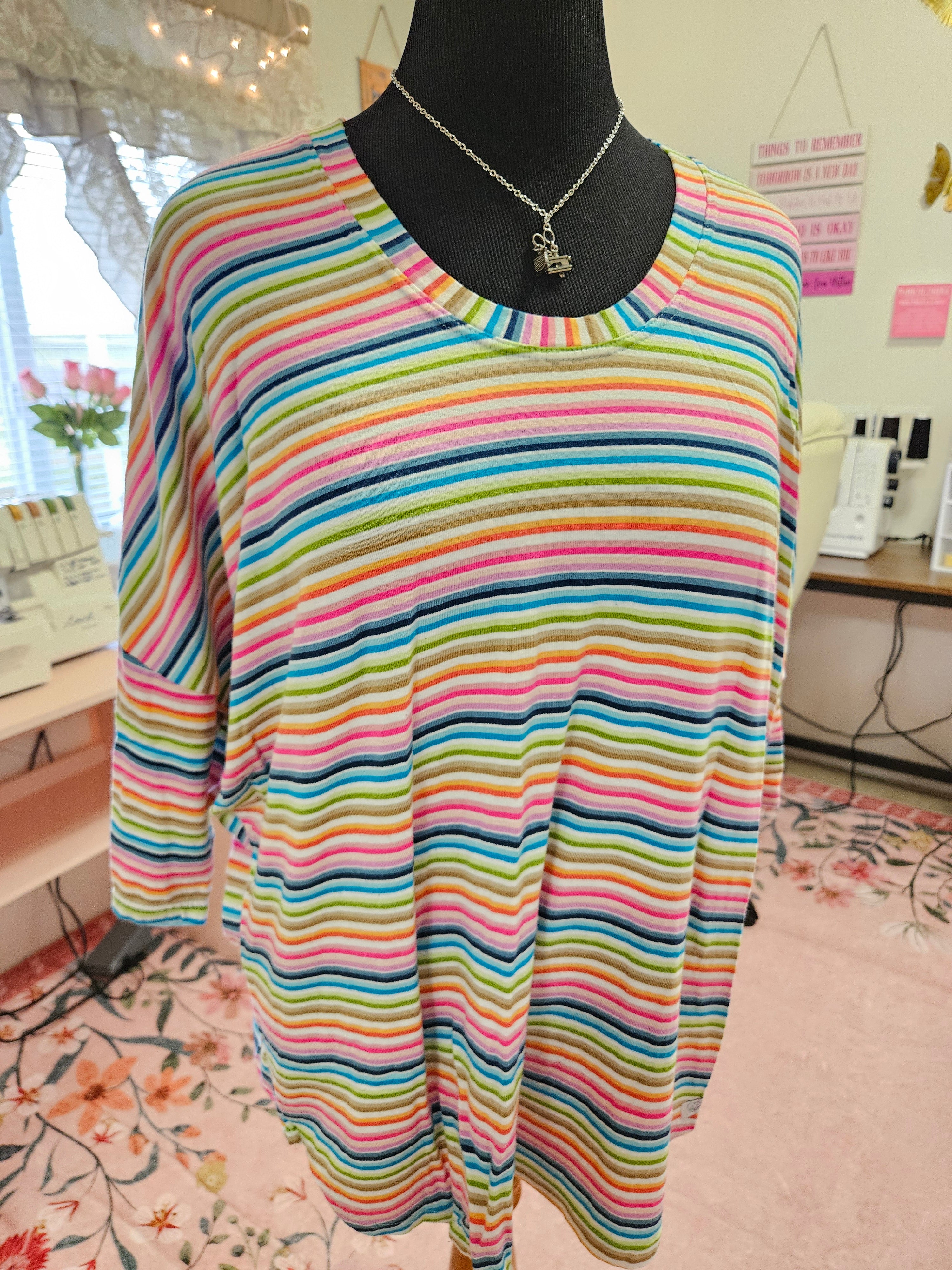Women's XXL Rainbow Stripes Dolman Top CL