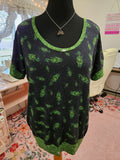 NEW Women's XXL HP Dark Mark w/ Faux Green Glitter Dolman Top BL