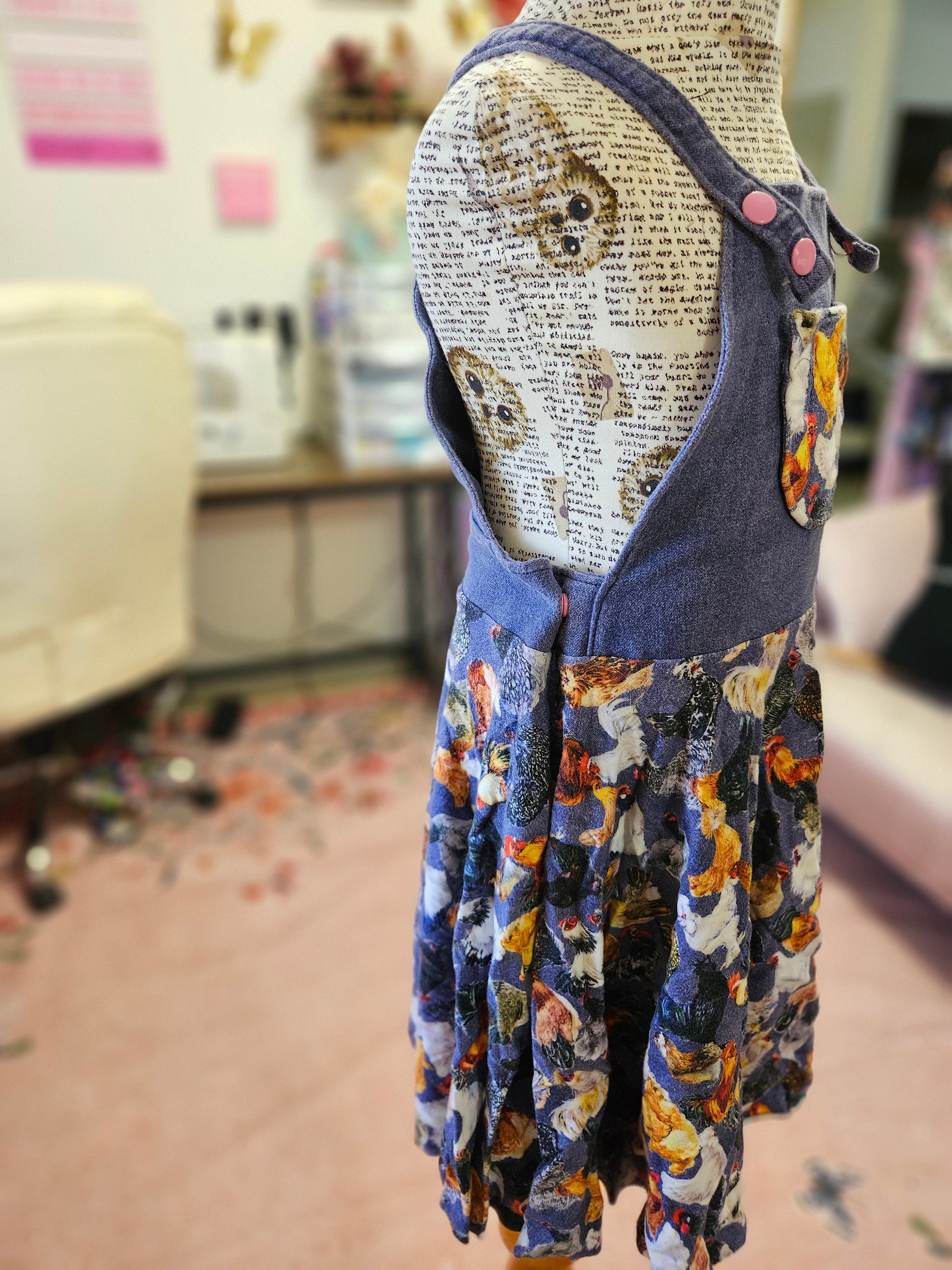 GIRL'S BFT Faux Denim Chickens Overalls Skirt Adjustable Waist 2/4T w/ Pocket