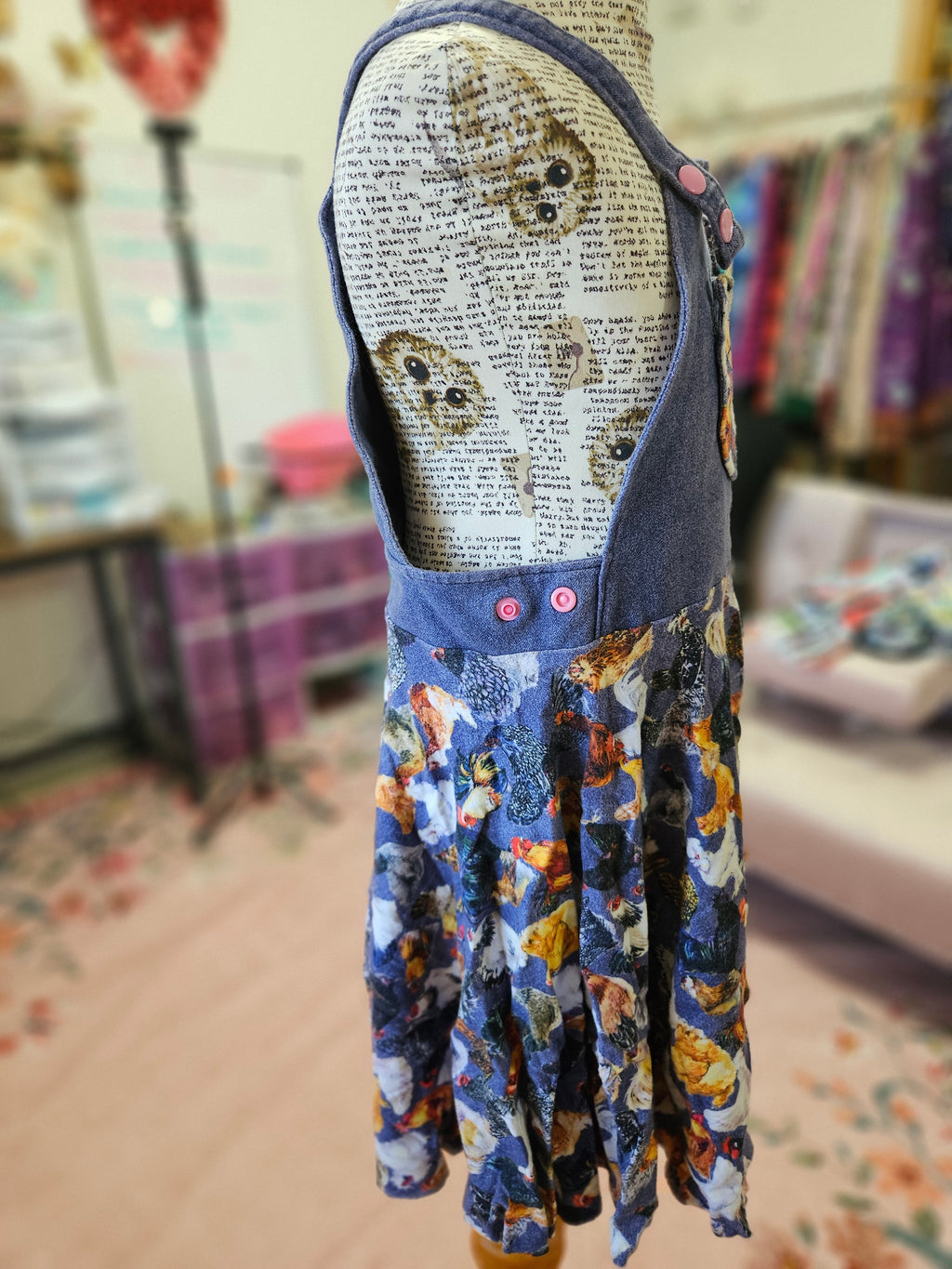 GIRL'S BFT Faux Denim Chickens Overalls Skirt Adjustable Waist 2/4T w/ Pocket
