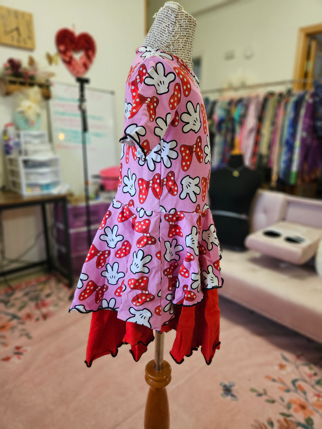 GIRL'S Minnie Mouse Pink Bows Dress CL w/ layered skirt 4T