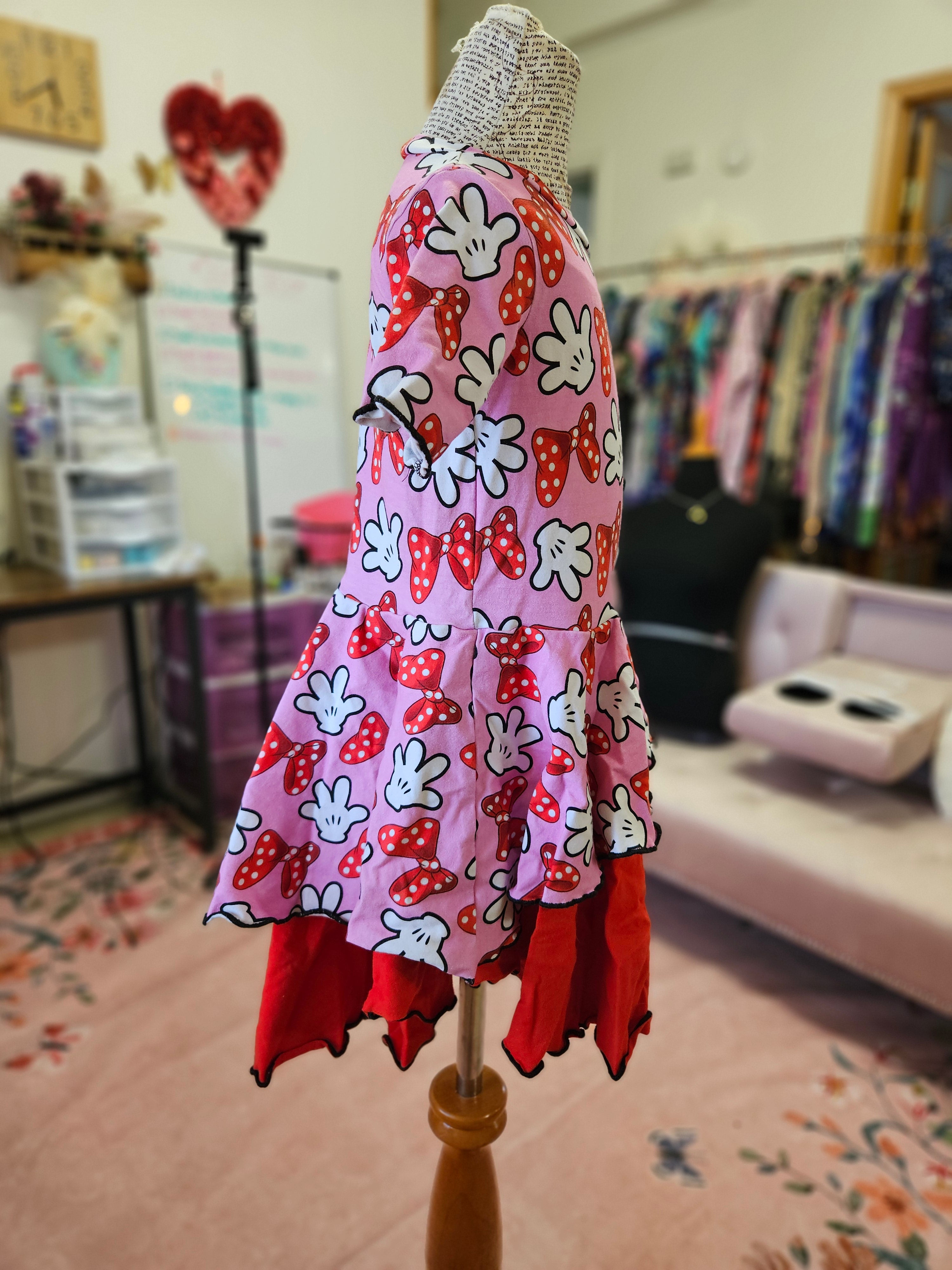 GIRL'S Minnie Mouse Pink Bows Dress CL w/ layered skirt 4T