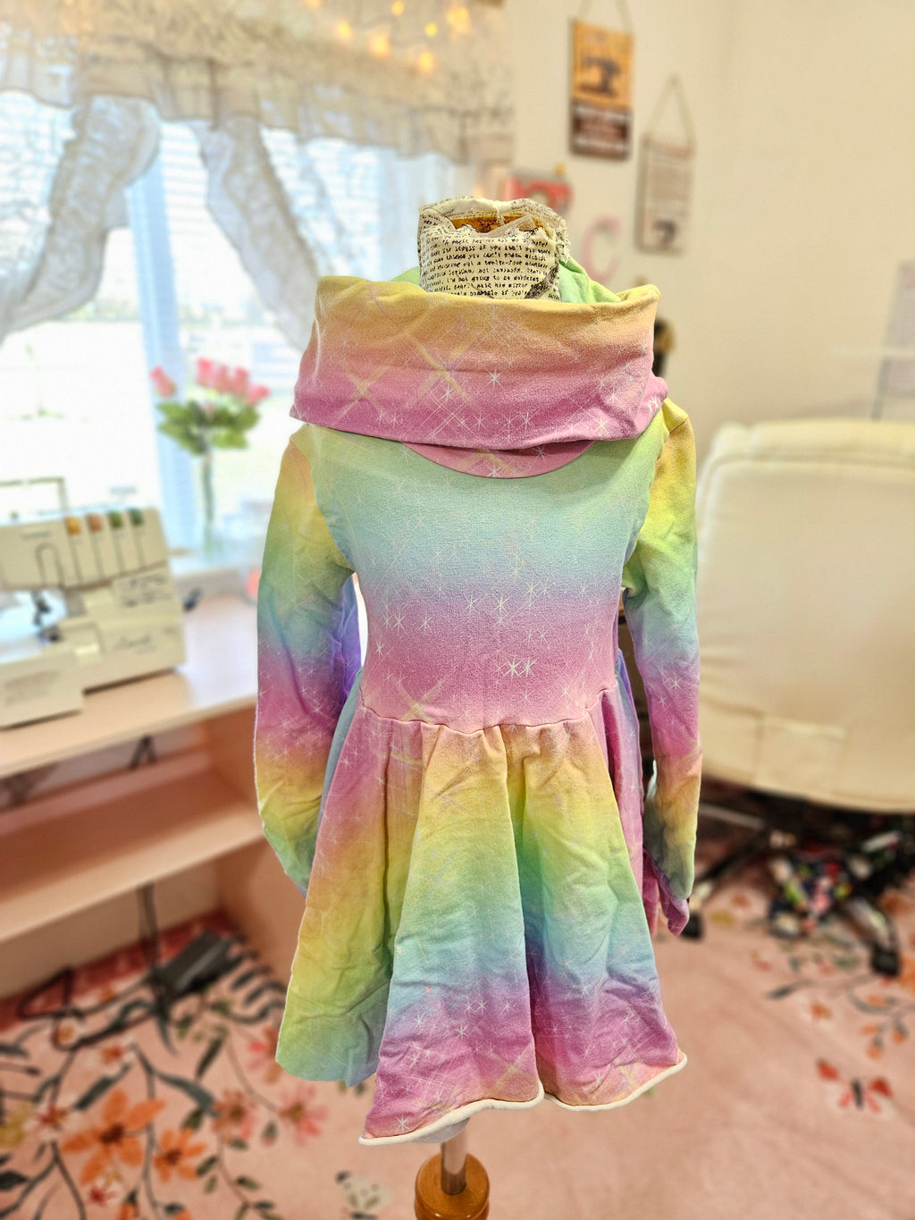 GIRL'S Cowl Neck Pastel Rainbow Sparkle Dress FT 4T