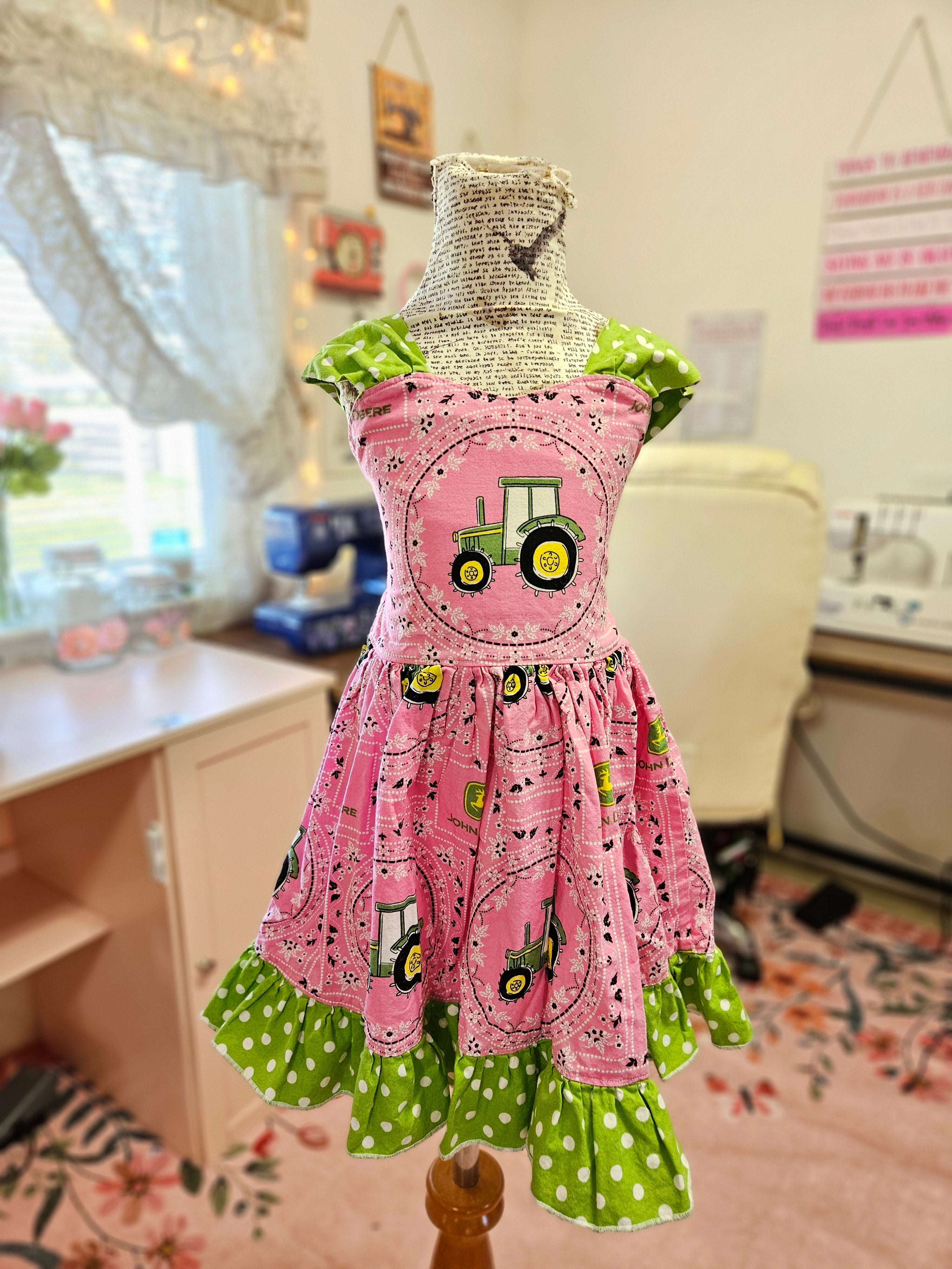 New GIRL'S John Deer Tractor Pink Dress CW 2T/4T