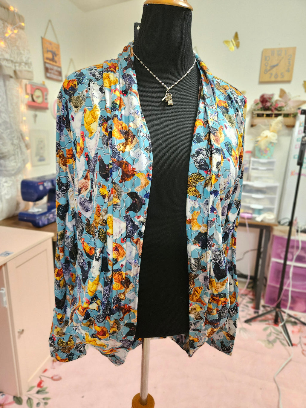 NEW Women's XXL Teal Chickens Cardigan BL