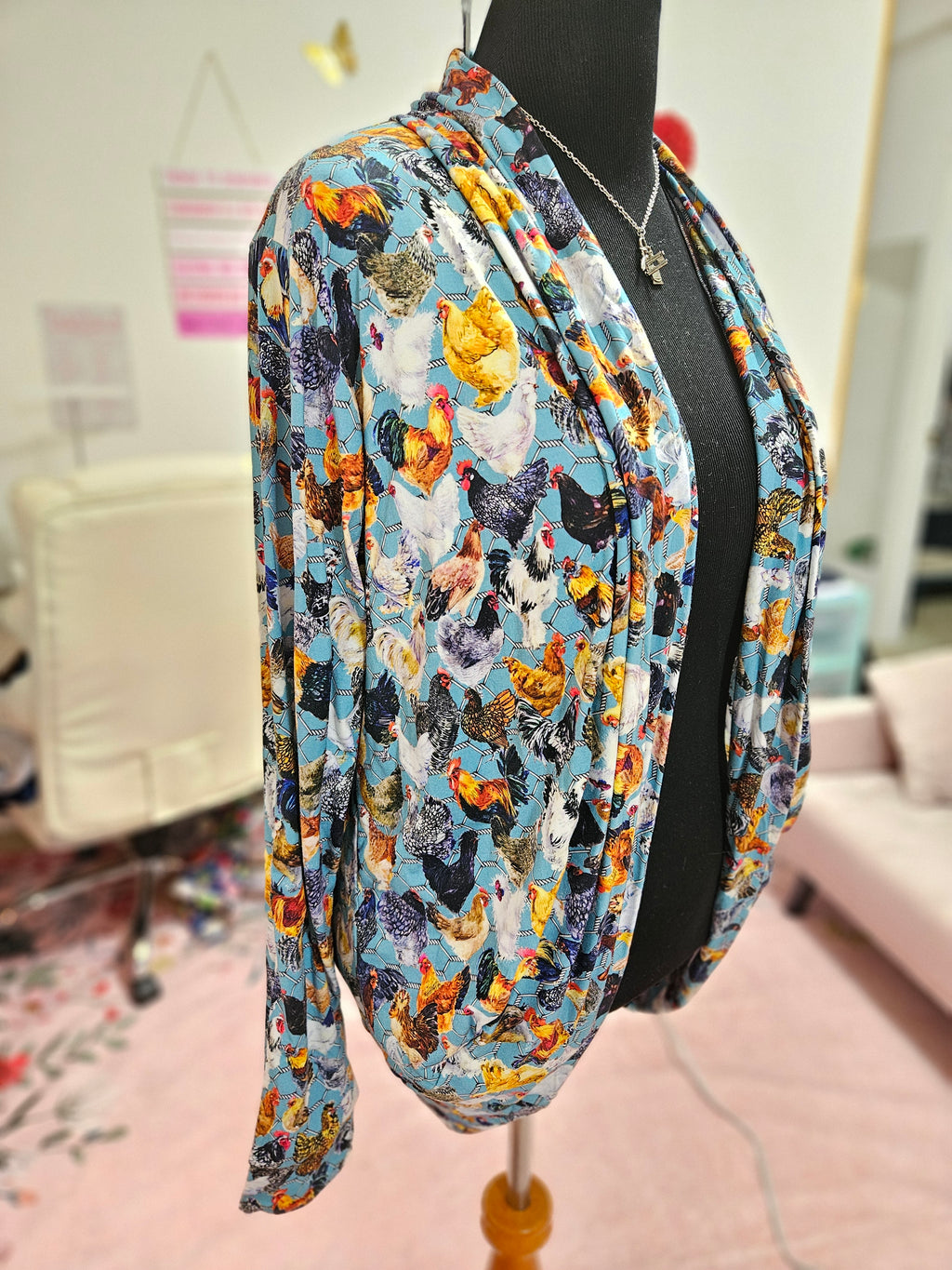 NEW Women's XXL Teal Chickens Cardigan BL